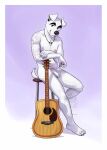 4_toes 5_fingers animal_crossing anthro arm_tattoo black_nose canid canine canis domestic_dog eclipticafusion feet fingers foreskin fur furniture genitals guitar hi_res hindpaw humanoid_genitalia humanoid_hands humanoid_penis jewelry k.k._slider male mammal musical_instrument necklace nintendo nude nude_anthro nude_male paws penis plucked_string_instrument sitting solo stool string_instrument tattoo toes white_body white_fur