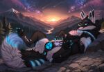 2026 4_ears a.o.kigahara_(artist) animal_genitalia animal_vulva anus arm_markings artist_collaboration artist_name belly belly_markings black_body black_fur black_pawpads black_perineum black_tuft blue_anus blue_body blue_claws blue_eyelashes blue_eyes blue_fur blue_vulva butt canid canine canine_genitalia canine_vulva canis claws cliff detailed detailed_background digital_drawing_(artwork) digital_media_(artwork) digitigrade dipstick_tail eyelashes facial_markings female feral fluffy fluffy_tail footprint forest fur fur_markings genitals glowing glowing_body glowing_claws glowing_ears glowing_eyelashes glowing_fur glowing_markings glowing_tattoo grass head_markings hi_res hybrid leg_markings looking_at_viewer looking_forward lying lying_on_ground mammal markings mountain mountain_range multi_ear multicolored_body multicolored_fur neck_tuft on_back on_ground outside pawpads pawprint pawprint_(marking) pawprint_tattoo perineum plant pointy_ears presenting presenting_anus presenting_crotch presenting_hindquarters presenting_vulva prick_ears pubic_tattoo pupils quadruped ring_(marking) river rock shaded shooting_star signature sky smile smiling_at_viewer solo spread_legs spreading star starry_sky sun sunset tail tail_anus tail_aside tail_markings taka_(artist) tattoo text tree tuft vulva whiskers white_body white_fur white_markings white_tuft wolf womb_tattoo
