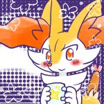 1:1 2024 ambiguous_anthro ambiguous_gender annyui0611 anthro biped blush blush_stickers braixen bust_portrait canid closed_smile container cup digital_drawing_(artwork) digital_media_(artwork) food front_view generation_6_pokemon hi_res holding_container holding_cup holding_mug holding_object japanese_description looking_at_viewer mammal mouth_closed mug nintendo object_in_tail pokemon pokemon_(species) portrait shrimp_(food) simple_background smile snout solo star_polygon steam tail translated_description