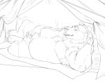 2026 5_fingers 5_toes absurd_res anthro bear bedding belly big_belly biped blanket boxer_briefs brown_bear camping_tent chubchow claws clothed clothing detailed_background digital_drawing_(artwork) digital_media_(artwork) eyebrows feet finger_claws fingers fluffy fur furniture grizzly_bear hair hand_behind_head hand_behind_own_head hand_on_belly handpaw hi_res inside_tent kuruk_(character) looking_at_viewer lying male male_anthro mammal mane mane_hair monochrome mostly_nude on_back on_ground on_pillow open_mouth overweight overweight_anthro overweight_male partially_clothed paws pillow plantigrade rear_view sharp_teeth short_ears short_fur sketch slightly_chubby slightly_chubby_anthro slightly_chubby_male small_ears snout solo teeth tent three-quarter_view toe_claws toes tongue tuft underwear underwear_only ursidae ursine ursine_ears