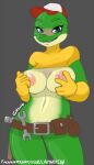 2016 amphibian anthro areola baseball_cap belt belt_buckle big_breasts bite biting_lip biting_own_lip blue_eyes breast_squish breasts buckle clothed clothing clothing_lift convenient_censorship countershade_face countershade_torso countershading crossgender curvy_figure female frog furaffinity_handle glistening glistening_areola glistening_breasts glistening_nipples gloves grabbing_own_breast green_body green_legs hand_on_breast handwear hat headgear headwear lapinstein mtf_crossgender navel nintendo nipples non-mammal_breasts non-mammal_navel non-mammal_nipples pink_areola pink_nipples self_bite shirt shirt_lift slippy_toad solo squish star_fox teeth toad_(frog) tools topwear utility_belt wrench yellow_clothing yellow_shirt yellow_topwear