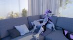 16:9 3d_(artwork) 4_ears absurd_res animal_genitalia anthro avali black_body black_feathers black_fur butt claws cloaca curtains digital_media_(artwork) digitigrade feathers feet fingers fur furniture genital_slit genitals glowing glowing_eyes glowing_markings grey_claws hair hi_res huge_filesize kita'vali lying male markings multi_ear on_back pawpads pillow plant presenting presenting_cloaca purple_eyes simple_background sofa solo static_(staticalowo) staticalowo suggestive tail tired toes underfluffies white_body white_feathers white_fur widescreen