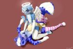 3:2 ambiguous_gender anthro back_wings blush bodily_fluids canid canine clothed clothing diaper duo eyewear feces fox genital_fluids glasses half_naked halo hi_res hybrid legwear male mammal mephitid pooping scatplay sitting sitting_on_another skunk soiled_diaper soiling soiling_diaper sonpop thigh_highs unclean_diaper urine used_diaper using_diaper wearing_diaper wearing_glasses wet_diaper wings