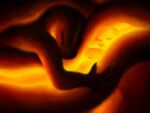 2025 ambiguous/ambiguous ambiguous_gender anthro apode bovid caprine cuddling draconcopode endosoma eyes_closed female_(lore) glowing happy hi_res ink-the-artist legless mammal naga nude relaxing safe_vore serpentine sheep vore warm x-ray_view