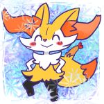 1:1 2024 ^_^ ambiguous_anthro ambiguous_gender annyui0611 anthro blush blush_stickers border braixen canid closed_smile digital_drawing_(artwork) digital_media_(artwork) dipstick_tail eyes_closed food front_view full-length_portrait generation_6_pokemon hands_on_hips hi_res japanese_description mammal markings mouth_closed nintendo object_in_tail on_one_leg pokemon pokemon_(species) portrait shrimp_(food) simple_background smile solo standing tail tail_markings translated_description