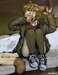 ailensolid alcohol ambiguous_anthro ambiguous_gender anthro beverage black_bottomwear black_clothing black_collar black_eyebrows black_eyeshadow black_jacket black_shirt black_topwear blush blush_lines bottomwear brown_body brown_eyes brown_fur brown_hair clothed clothed_ambiguous clothed_anthro clothing collar colored_nails container cup devil_horns_(gesture) dipstick_tail domestic_cat drinking drinking_glass eyebrows eyelashes eyeshadow felid feline felis fingernails fingers footwear fur gesture glass glass_container glass_cup hair hand_gesture hi_res holding_container holding_glass holding_object jacket jewelry long_hair looking_aside makeup mammal markings multicolored_body multicolored_fur nails pupils red_fingernails red_jewelry red_nails shirt shoes signature sitting sitting_on_ground sneakers solo substance_intoxication tail tail_markings tan_body tan_fur topwear two_tone_body two_tone_fur