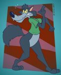 2024 3_toes 4_fingers abstract_background alternate_version_at_paywall angry annoyed anthro arm_tuft bared_teeth barefoot belly big_butt big_tail biped black_eyes black_nose bottom_heavy bottomless bottomless_anthro bottomless_male butt canid canine canis cheek_tuft clenched_teeth clothed clothing colored curvy_figure digital_drawing_(artwork) digital_media_(artwork) elbow_tuft facial_tuft fangs feet fingers flat_colors fluffy fluffy_tail frown frowning_at_viewer fur furrowed_eyebrows gavanzude gesture glance glare glaring glaring_at_viewer green_clothing green_shirt green_t-shirt green_topwear grey_belly grey_body grey_fur hand_gesture head_tuft hi_res humanoid_feet humanoid_hands humanoid_heel knee_tuft leg_tuft lines_drawn looking_aside looking_aside_at_viewer looking_at_viewer male mammal mascot multicolored_body multicolored_fur pattern_background paws pear-shaped_figure pink_inner_ear pinup plantigrade pointing pointing_up pointy_ears pose raised_finger raised_heel raised_index_finger sharp_teeth shirt shirt_only signature simple_background snaggle_tooth solo striped_background t-shirt t-shirt_only tail teeth teletoon thick_calves tiptoes toes toony topwear topwear_only tuft two_tone_body two_tone_fur wide_hips wolf wolf_(wolf_and_gopher) wolf_and_gopher yellow_sclera