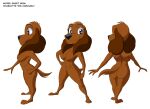 absurd_res anthro big_butt bird_dog blue_eyes brown_body brown_fur butt canid canine canis cel_shading charlotte_(crescent_blue) domestic_dog english_text female fluffy_ears fur hi_res hunting_dog kenthenugget mammal model_sheet nude shaded solo spaniel text thick_thighs turnaround wide_hips