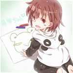  animal_costume blush_stickers brown_eyes brown_hair character_name crayon drawing gekota misaka_mikoto open_mouth panda_costume saya_(ccmkk54) solo to_aru_kagaku_no_railgun to_aru_majutsu_no_index younger 