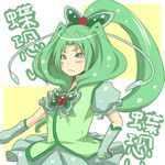  blush butterfly_hair_ornament color_connection cosplay cure_march cure_mint cure_mint_(cosplay) earrings fingerless_gloves gloves green green_hair green_skirt hair_ornament jewelry kasetsu long_hair magical_girl midorikawa_nao ponytail precure skirt smile_precure! solo tears translation_request tri_tails yes!_precure_5 yes!_precure_5_gogo! 