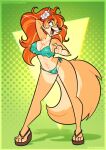 2026 absurd_res accessory anthro bangs bikini breasts canid canine chest_tuft clothing cocked_hip collarbone eyebrows eyelashes facial_tuft feet female flip_flops flower flower_in_hair footwear fox freckled_face freckled_hips freckled_legs freckled_shoulders freckled_thighs freckles glistening gloves_(marking) green_eyes hair hair_accessory hand_behind_head hi_res long_eyelashes mammal markings medium_breasts open_mouth orange_body orange_hair plant psicoyote sandals shoes side-tie_bikini solo string_bikini swimwear tan_body teal_bikini teal_clothing teal_swimwear tuft two-piece_swimsuit under_boob
