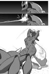 1_horn 2026 absurd_res ambiguous_feral ambiguous_gender anthro arthropod arthropod_webbing biped black_sclera blinded breasts comic cuchuflin digital_drawing_(artwork) digital_media_(artwork) duo featureless_breasts female female_anthro feral fight generation_2_pokemon generation_4_pokemon greyscale hi_res horn lopunny monochrome nintendo pokemon pokemon_(species) size_difference spinarak spinny_(cuchuflin) wounded