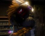 3d_(artwork) alien ammo_box ammunition anthro arm_feathers arm_tuft armor armory avian butt clothed clothed_anthro clothed_female clothed_human clothed_male clothing colored digital_media_(artwork) duo empty_eyes explosives face_covered faceless_character faceless_human faceless_male feather_hair feathered_crest feathers female female_anthro female_on_human glowing glowing_eyes grenade grey_body grey_scales halo_(series) hand_on_back head_crest headgear helmet hi_res hug human human_on_anthro interspecies kig-yar locker male male/female male_human male_on_anthro mammal microsoft odst pink_eyes pseudo_hair romantic romantic_couple scales scalie syn_cah synca t'vaoan tuft weapon xbox_game_studios xenophilia yellow_body yellow_feathers