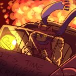 1:1 2016 aged_up animal_humanoid bodily_fluids car cat_humanoid clothing driving explosion felid felid_humanoid feline feline_humanoid flying_sweatdrops hair hat headgear headwear heart_symbol hi_res humanoid light_bulb male mammal mammal_humanoid muscular muscular_humanoid muscular_male nightmargin niko_(oneshot) official_art oneshot purple_hair red_background scarf seat_belt shirt simple_background sleeveless_shirt solo sweat sweatdrop tattoo text text_on_clothing text_on_shirt text_on_topwear topwear vehicle yellow_sclera