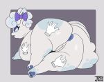 2024 6_tails absurd_res alolan_form alolan_vulpix anus aurora_(kazukio) belly big_belly big_butt blue_anus blue_eyes bow_ribbon butt butt_grab colored dated derp_eyes digital_drawing_(artwork) digital_media_(artwork) disembodied_hand english_text female feral generation_7_pokemon genitals gloves_(marking) grope hand_on_butt head_tuft hi_res holding_stomach huge_butt justkindofhere leg_grab looking_back lying markings multi_tail nintendo on_side overweight overweight_female overweight_feral pokemon pokemon_(species) quadruped rear_view regional_form_(pokemon) signature simple_background solo spread_cheeks tail tail_markings text thick_thighs thigh_grab tuft vulva white_body