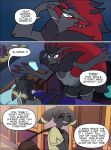 2026 absurd_res anthro anthrofied bed black_body blue_eyes bodily_fluids claws clothed clothing comic dialogue digital_media_(artwork) duo ear_piercing ear_ring eeveelution english_text eyes_closed facial_piercing female furniture furniture_lamp generation_2_pokemon generation_5_pokemon hi_res inner_ear_fluff looking_at_another lucky_(odeko-yma) male nightstand nintendo nose_piercing nose_ring nova_(odeko-yma) odeko-yma open_mouth piercing pillow pokemon pokemon_(species) pokemon_mystery_dungeon pokemorph red_claws ring_piercing septum_piercing septum_ring signature sitting speech_bubble spike_chunsoft standing sweat sweatdrop text tuft umbreon zoroark