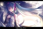  character_name detached_sleeves filiananna floating_hair hand_on_own_chest happy_birthday hatsune_miku headset letterboxed long_hair necktie sky solo star_(sky) starry_sky twintails very_long_hair vocaloid 