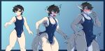 anthro black_hair blue_clothing blue_swimwear bodily_fluids bulge butt clothing cum cum_in_clothing cum_through_clothing danilokumriolu ejaculation femboy genital_fluids grey_body hair happy hi_res human human_to_anthro male mammal mid_transformation ortz shark_tail sharp_teeth shocked smile solo species_transformation surprised swimwear teeth transformation transformation_through_clothes wet wet_clothing