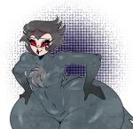 2026 4_eyes 5_fingers absurd_res ameliemercedez anthro avian beak big_butt bird butt chest_tuft digital_drawing_(artwork) digital_media_(artwork) feathers femboy fingers grey_body grey_feathers hands_on_hips hellaverse helluva_boss hi_res huge_butt huge_thighs hyper hyper_thighs male multi_eye navel nude_anthro nude_male owl owl_demon red_eyes shortstack shortstack_male solo stolas_(helluva_boss) tail tail_feathers thick_thighs tuft