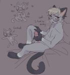 animal_crossing anthro balls bedding blanket blush bodily_fluids chibi cum cum_on_self domestic_cat embarrassed english_text erection eyewear felid feline felis gaypassionfruit genital_fluids genitals glans glasses grey_background grey_body humanoid_genitalia humanoid_penis humiliation male mammal masturbation nintendo nipples nude overstimulation penile penile_masturbation penis pillow precum raymond_(animal_crossing) simple_background solo stroking_penis sweat tail text