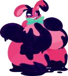 2026 absurd_res alpha_channel animate_inanimate anthro big_breasts biped bow_tie breasts cocoaberry digital_drawing_(artwork) digital_media_(artwork) eyelashes featureless_breasts female front_view hi_res hoppi_(gremlingrounded) huge_breasts lagomorph leporid living_plushie lovedoll_toy_factory mammal mostly_nude plushie rabbit red_body slime smile solo thick_thighs
