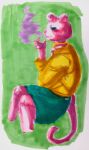 absurd_res anthro bojack_horseman cardigan cigarette clothed clothing colored_sketch crossed_legs curious_coyote domestic_cat dress felid feline felis female fur green_background hi_res jewelry mammal necklace netflix pink_body pink_fur princess_carolyn simple_background sitting sketch smoke smoke_from_mouth smoking solo tail traditional_media_(artwork)