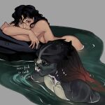 absurd_res alien alien_humanoid black_eyes black_hair breasts butt colored crossed_arms duo english_text female female_human female_on_humanoid hair hi_res human human_on_humanoid humanoid interspecies leafjuly light_body light_skin long_hair lying male male/female male_humanoid male_on_human mammal mandibles muscular muscular_humanoid muscular_male narration nude nude_female nude_human nude_humanoid nude_male on_front on_rock partially_submerged predator_(franchise) pseudo_hair ripples rock sharp_teeth side_boob simple_background swimming teeth tentacle_hair tentacles text water yautja