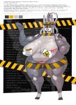 barricade_tape belly big_breasts big_butt bigoldoinks bodily_fluids breasts butt caution_sign caution_stripes caution_tape dripping_vulva female genitals hi_res huge_breasts huge_butt humanoid humpy_(bigoldoinks) hydraulic_press hyper hyper_breasts machine muscular muscular_arms muscular_female muscular_humanoid muscular_thighs overweight overweight_female overweight_humanoid pasties robot robot_humanoid solo sweat sweatdrop sweaty_body sweaty_breasts sweaty_legs sweaty_thighs thick_thighs vulva warning_label warning_sign wide_hipped_female wide_hips
