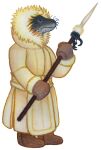 2021 absurd_res ambiguous_gender anthro aquatic boots clothing cold_weather_gear fluffy footwear gloves handwear hi_res ink-the-artist jacket leopard_seal mammal melee_weapon pinniped polearm seal shoes solo spear topwear traditional_media_(artwork) weapon whiskers