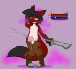 anthro bodily_fluids boots canid canine clothing cum cyrus_nightfire femboy flustered footwear fox game_ui gameplay_mechanics genital_fluids genitals gui health_bar heterochromia hi_res hypnosis leggings leggings_only legwear legwear_only male mammal melee_weapon mind_control nightfire nipples orgasm penis pheromones shaking_legs shoes solo sword weapon