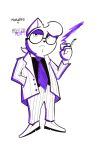 absurd_res accessory anthro black_tie_(suit) bottomwear chinchilla chinchillid clothed clothing cluedo english_text eyewear facial_hair footwear fur glasses goatee hair hasbro hi_res inked male mammal monochrome morning_draw_(sebaku) multicolored_body necktie overweight overweight_anthro overweight_male pattern_clothing pattern_topwear pinstripe_suit pompadour professor_plum purple_necktie rodent sebaku shirt shoes simple_background smoke smoking smoking_pipe solo suit text topwear traditional_media_(artwork) wearing_glasses white_body white_fur
