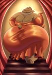 anthro armwear bear big_breasts big_butt breasts butt clothing dress elbow_gloves eyeliner female forbes gloves handwear hi_res huge_breasts huge_butt hyper hyper_butt jewelry looking_at_viewer looking_back looking_back_at_viewer makeup mammal morbidly_obese necklace obese orange_clothing orange_dress overweight rear_view robthehoopedchipmunk smile solo stairs standing walking