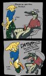 :d alligatorid animal_genitalia anthro balls big_penis big_penis_appreciation big_penis_embarrassment big_penis_humiliation bodily_fluids bottomless bottomless_male bottomwear bottomwear_down bottomwear_pull caiman chair cheetah clothed clothing clothing_pull comic countershading crocodilian cum cum_on_own_tail cum_on_self cum_on_tail cumshot dialogue directional_arrow disbelief drooling duo ears_down ejaculation embarrassed english_text erection excited exposed felid feline furniture genital_fluids genital_slit genitals glans grey_background hands-free hieronymusjohnson holding_penis humiliation long_penis looking_at_genitalia looking_at_penis looking_away male male/male mammal markings nervous pajama_pants pants pants_down pants_pull partially_clothed penis penis_awe penis_humiliation penis_size_difference pivoted_ears precum presenting presenting_penis profanity red_clothing red_penis red_shirt red_t-shirt red_topwear reptile saliva scalie sharp_teeth shirt simple_background smile spontaneous_ejaculation spots spotted_markings t-shirt tail tail_between_legs teeth text topwear undressing undressing_self worried yellow_eyes