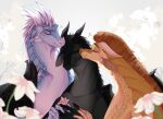 ambiguous_gender black_body black_scales blue_body blue_scales blush brown_body brown_scales claws countershade_torso countershading dragon ear_piercing ear_ring european_mythology eyes_closed facial_scar female_(lore) feral finger_claws flower group head_spikes heart_symbol hi_res horn icewing_(wof) kissing long_neck loonieloo male_(lore) membrane_(anatomy) membranous_wings moonwatcher_(wof) mythological_creature mythological_scalie mythology nightwing_(wof) nose_spike piercing plant polyamory qibli_(wof) ring_piercing sandwing_(wof) scales scalie scar shaded signature smile snout spikes spikes_(anatomy) starry_wings trio western_dragon wings wings_of_fire winter_(wof)