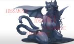 2_tails after_transformation anthro bat_wings big_breasts black_body black_bottomwear black_clothing black_hair black_pants black_tail bottomwear breasts changed_(video_game) clothing demon demon_cat_(ids) female gender_transformation goo_transformation green_eyes hair human human_to_anthro ids_(user) lin_(changed) male mammal membrane_(anatomy) membranous_wings mtf_transformation multi_tail nude nude_anthro nude_female pants puddle slime solo species_transformation tail transformation unknown_(artist) wings
