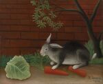 1908 20th_century absurd_res ambiguous_feral ambiguous_gender ancient_art brick brick_wall carrot dated detailed_background feral food gradient_body henri_rousseau hi_res lagomorph leaf leporid long_ears mammal oil_painting_(artwork) outside painting_(artwork) paws plant public_domain quadruped rabbit shrub side_view signature solo standing tail traditional_media_(artwork) traditional_painting_(artwork) tree vegetable wall_(structure)