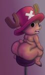 animal_ears anthro antlers bar_stool big_butt black_eyes blue_nose brown_antlers brown_body brown_fur butt chair clothing deer dulone fur furniture hat headgear headwear hi_res hooves horn huge_butt looking_at_viewer looking_back male mammal new_world_deer on_chair one_piece open_mouth overweight overweight_male red_clothing red_hat red_headwear reindeer scut_tail short_tail shortstack shortstack_male sitting sitting_on_chair sitting_on_stool solo stool tail tongue tony_tony_chopper white_sclera