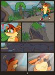 absurd_res activision anthro bandicoot blinded blue_sky cave cavern clothing cloud comic comic_panel crash_bandicoot_(series) exclamation_point footwear forest fur g_bunn gloves grass hand_on_eye handwear hanged hi_res jumping jungle leaf light light_beam male mammal marsupial minerals mohawk mold_(fungus) moss musical_symbol nature nature_background nipples orange_body orange_fur palm_tree plant rock running shoes short sky skyscape sneakers solo sunbeam sunlight surprised symbol tree vines walking waterfall whistling