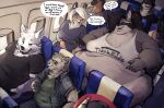 absurd_res aircraft airplane ambiguous_gender anthro big_breasts black_body black_clothing black_fur black_hair black_shirt black_t-shirt black_topwear breasts brown_body brown_fur clothed clothing digital_drawing_(artwork) digital_media_(artwork) duo_focus english_description english_text eyewear facial_markings female fur glasses green_clothing green_shirt green_t-shirt green_topwear grey_body grey_fur group hair head_markings hi_res humanoid_hands long_hair male markings mask_(marking) medium_hair navel obese obese_anthro obese_female open_clothing open_shirt open_topwear orange_body orange_fur overweight overweight_anthro overweight_female overweight_male rectangular_glasses round_glasses selissculpts_(character) shirt silverfang725 sitting speech_bubble t-shirt talking_to_another tank_top text text_on_clothing text_on_shirt text_on_tank_top text_on_topwear thought_bubble topwear vehicle wearing_glasses white_body white_clothing white_fur white_hair white_shirt white_tank_top white_topwear