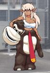 2025 5_fingers autumn_(genocityzone) big_breasts black_eyebrows breasts brown_body brown_breasts brown_ears brown_skin cleavage clothed clothing collarbone costume crop_top digital_media_(artwork) donkey_kong_(character) donkey_kong_(series) elf eyebrows female female_humanoid fingers genocityzone hair humanoid humanoid_pointy_ears looking_aside mixed_media navel nintendo not_furry orange_eyes photo_background photography_(artwork) pointy_ears pupils shirt solo standing tan_hair thick_eyebrows topwear white_clothing white_crop_top white_pupils white_sclera white_topwear