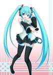  aqua_eyes aqua_hair boots detached_sleeves hatsune_miku headphones long_hair microphone necktie open_mouth skirt solo thigh_boots thighhighs twintails very_long_hair vocaloid yuta1147 