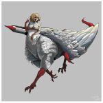 1:1 2026 4_toes 5_fingers arms_bent avian avian_taur black_claws blonde_hair border breasts claws colored delicious_in_dungeon digital_media_(artwork) digital_painting_(artwork) dragon dragon_taur falin_touden feathered_wings feathers feet female fingers full-length_portrait grey_background hair hi_res humanoid_taur hybrid line_art mythological_creature mythological_scalie mythology nude painting_(artwork) portrait quadruped red_body red_scales scales scalie shaded short_hair signature simple_background solo straight_hair tail tan_body tan_skin tapering_tail taur thick_tail toes twisted_doodlz walking white_body white_border white_feathers wings yellow_eyes