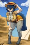 anthro bear213 blue_body blue_hair breasts cleavage clothed clothing female generation_5_pokemon hair hi_res mammal minatsu_(boredomtool) nintendo oshawott outside pokemon pokemon_(species) short_hair solo