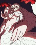 2026 5_fingers arms_bent avian avian_taur blonde_hair breasts cel_shading claws colored delicious_in_dungeon digital_drawing_(artwork) digital_media_(artwork) dragon dragon_taur falin_touden feathered_wings feathers female fingers grey_background hair half-length_portrait hi_res humanoid_taur hybrid line_art looking_at_viewer looking_down low-angle_view mythological_creature mythological_scalie mythology navel neighborblckgt nude portrait pose pupils red_body red_claws red_scales scales scalie shaded short_hair simple_background slit_pupils solo straight_hair surprised tan_body taur white_body white_claws white_feathers wing_claws wings yellow_eyes