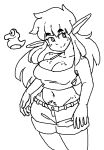 5_fingers armpit_hair autumn_(genocityzone) baby_yoshi bangs big_breasts black_and_white black_eyebrows body_hair bottomwear breasts cartoon_freckles cleavage clothed clothed_female clothed_humanoid clothing collarbone crop_top crotch_lines elf eyebrows eyelashes female female_humanoid fingers freckled_breasts freckled_face freckled_hips freckled_shoulders freckles genocityzone hair humanoid humanoid_pointy_ears long_eyelashes long_hair looking_aside mario_bros monochrome navel nintendo pointy_ears pube_peek pubes pupils shirt shorts simple_background smile thick_eyebrows topwear white_background yoshi