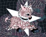 ambiguous_gender blep collar equid equine feral fur hi_res hooves mammal markings solo spiked_collar spikes star_(marking) star_eyes striped_body striped_fur stripes takoya_de tongue tongue_out zebra