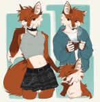 5_fingers anthro bottomwear brg9u brown_markings brown_nose canid canine cheek_tuft claws clothed clothed_male clothing collar colored container crossdressing_male cup digital_drawing_(artwork) digital_media_(artwork) dipstick_tail eyes_closed facial_tuft femboy fingers fox fully_clothed fully_clothed_male fur hair hi_res holding_container holding_cup holding_object inner_ear_fluff looking_away male male_anthro mammal markings mouth_closed multiple_outfits multiple_poses open_clothing open_mouth open_topwear pose red_fox shirt short_hair skirt smile snout solo tail tail_markings tan_body tan_fur teeth topwear true_fox tuft