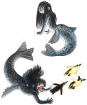 2021 absurd_res aquatic avian bird female feral fin hair hi_res ink-the-artist leopard_seal long_hair mammal nude open_mouth penguin pinniped seal solo spots taur tongue traditional_media_(artwork) underwater water