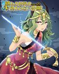  bangle bracelet circlet copyright_name fang gold green_hair horns jewelry open_mouth orange_eyes rapier revenge_of_dragoon ririkuto sarashi solo sword tassel watermark weapon 