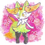 1:1 2024 :< alternate_color ambiguous_anthro ambiguous_gender annyui0611 anthro biped blush blush_stickers border braixen canid digital_drawing_(artwork) digital_media_(artwork) digitigrade dipstick_tail flat_chested food front_view fruit full-length_portrait fur generation_6_pokemon green_body green_fur hi_res japanese_description mammal markings mouth_closed nintendo no_pupils object_in_tail orange_(fruit) orange_on_head plant pokemon pokemon_(species) portrait shrimp_(food) simple_background snout solo standing tail tail_markings translated_description white_border